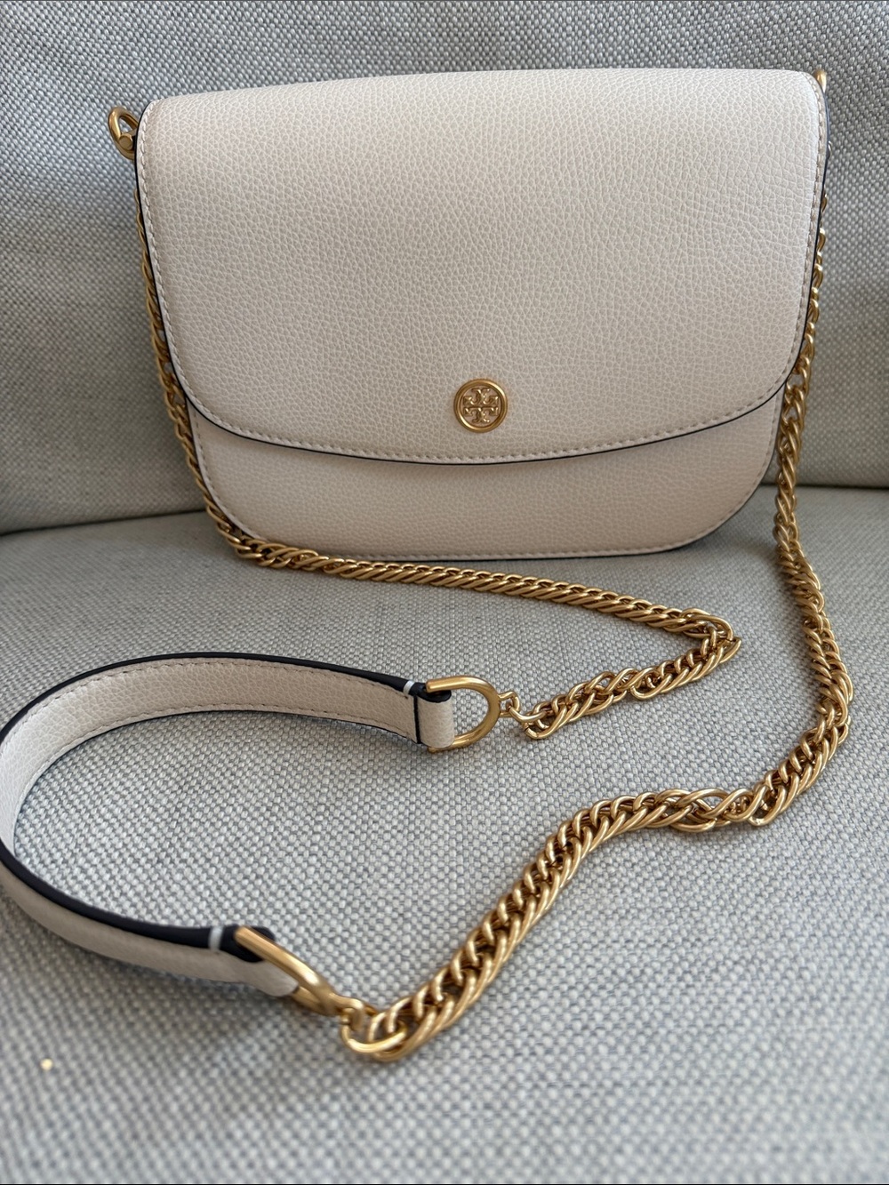 Tory Burch Soft Cream Leather Chain Shoulder or Clutch Bag